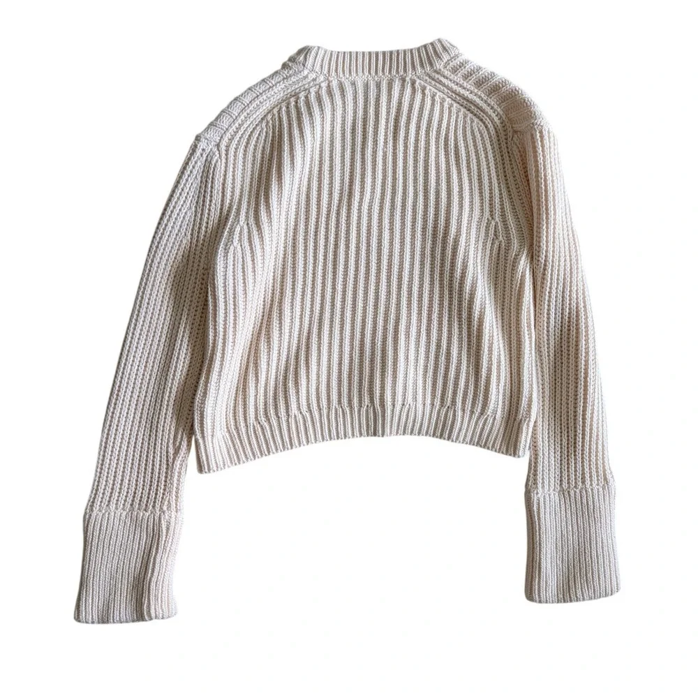 J. Crew Heritage Cotton Fisherman Crewneck Sweater Cream Ribbed Crop- Small